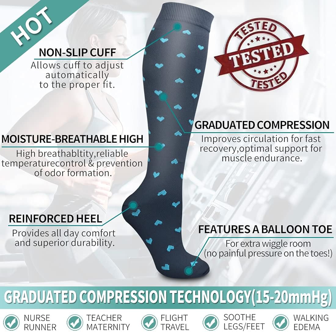 Copper Compression Socks Women & Men Circulation(6 pairs) - Best for Running, Nursing, Hiking, Recovery & Flight Socks : Clothing
