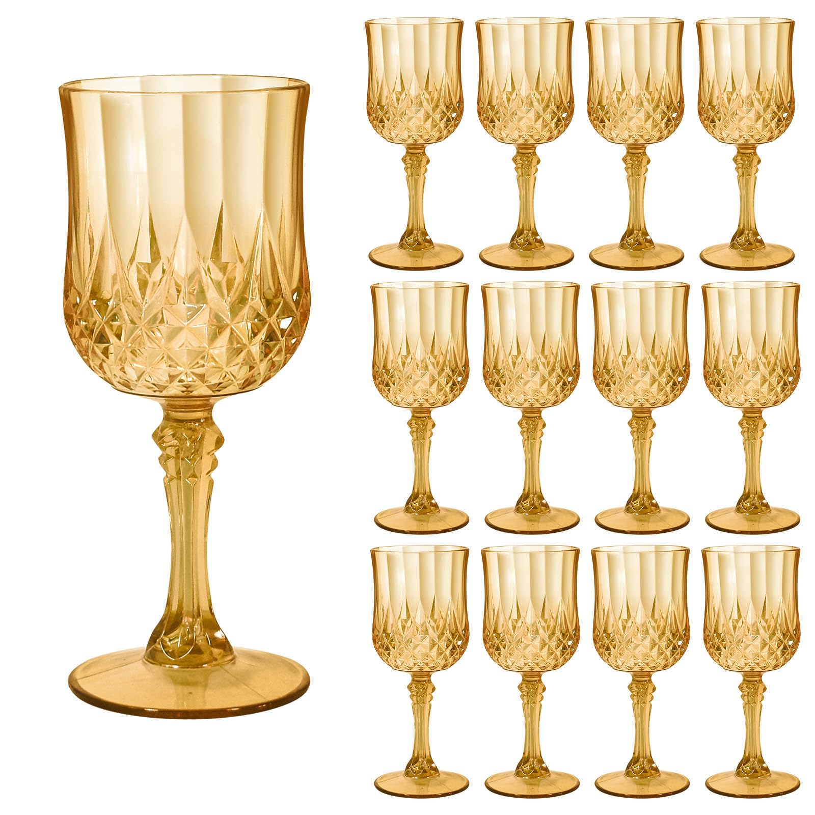Photo 1 of CHLJAR 12 Pcs Plastic Amber Wine Drinking Glasses, Plastic Vintage Gold Champagne Vintage Wine Glasses, Unbreakable Goblets for Parties Wedding, Party, Red Wine Glass, Bars, Restaurants, 7Oz