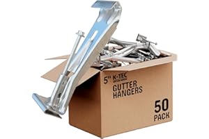 K-TEC GUTTER SUPPLY Hidden Gutter Hangers 5 Inch with a Pre-Inserted Rust Resistant Screw - Heavy Duty Rain Gutter Brackets Fastener with Clip for 5" K-Style Aluminum Gutters - Easily Repair Sagging Gutters - 50 Pack