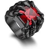 Bandmax Punk Gothic Style Red Stone Rings for Men Women Stainless Steel Goth Rock Evil Dragon Claw Eye Ball Ring Statement Costume Ring for Halloween Party