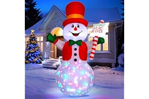 DAWDIX 8ft Christmas Inflatable Outdoor Decoration Snowman, Gentleman Snowman Holding Sign Welcoming Guest, Built-in Rotating Disco Light, Blow Up Outside Decor for Xmas Holiday Lawn Yard Garden