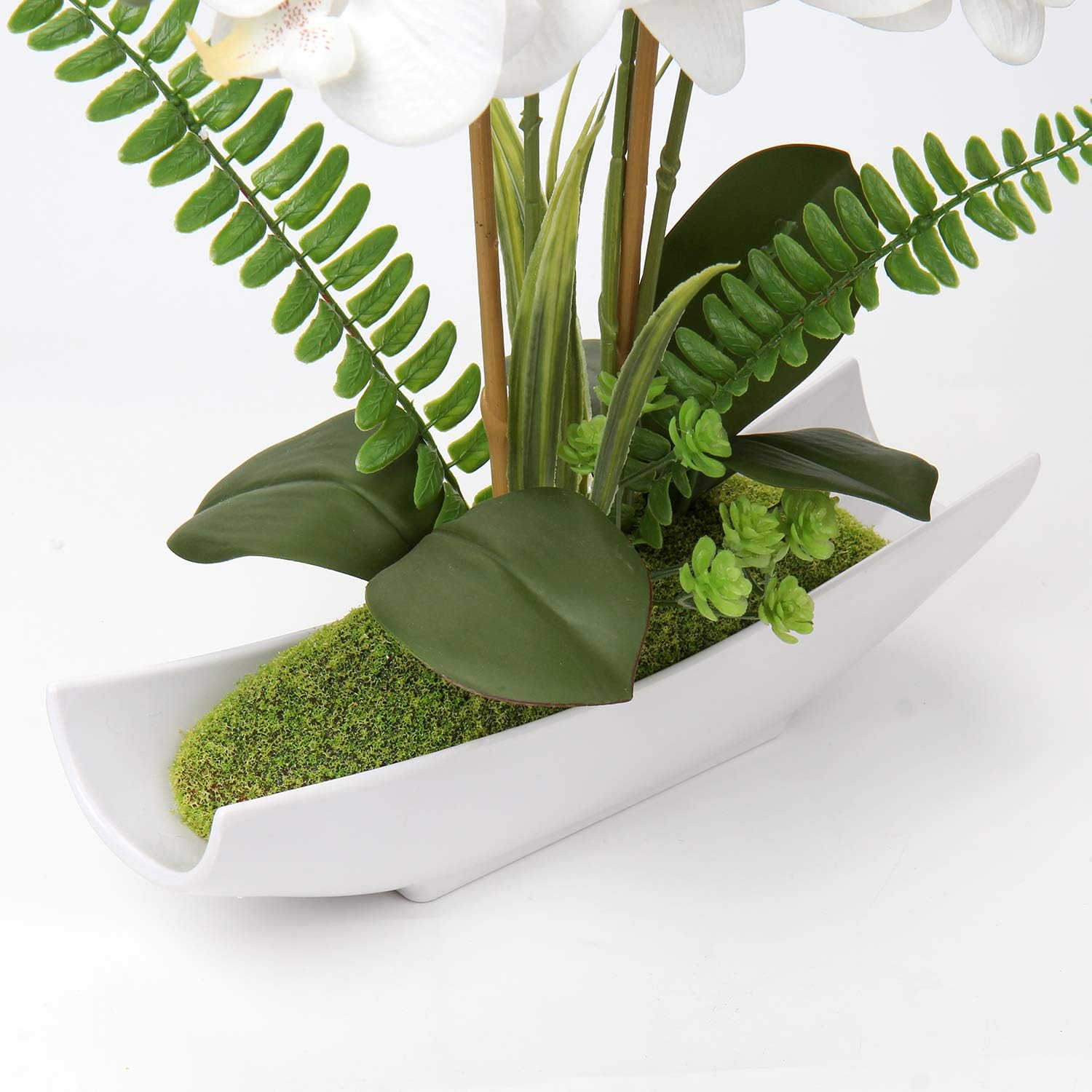 Briful White Orchid Artificial Flowers in Pot, Fake Orchid White Silk Phalaenopsis Flower Arrangement - Image 4