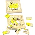 Montessori Wooden Puzzles for Kids Ages 4-8, 4 Layer Life Cycle Jigsaw Puzzle for Toddlers, Children Preschool Learning Educational Puzzles Toys for Boys and Girls (Chicken)