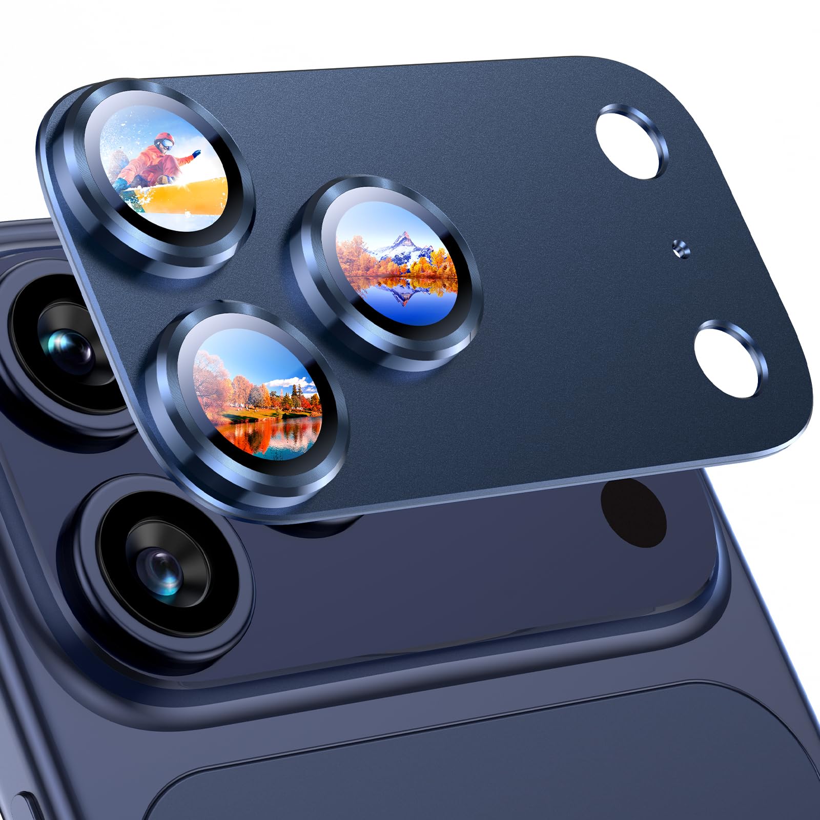 Photo 1 of Uyiton Compatible with iPhone 17 Pro Camera Lens Protector - [Not Easy to Break][Strong Adsorption][Case-Friendly] Metal Tempered Glass Rear Camera Screen Cover - Deep Blue