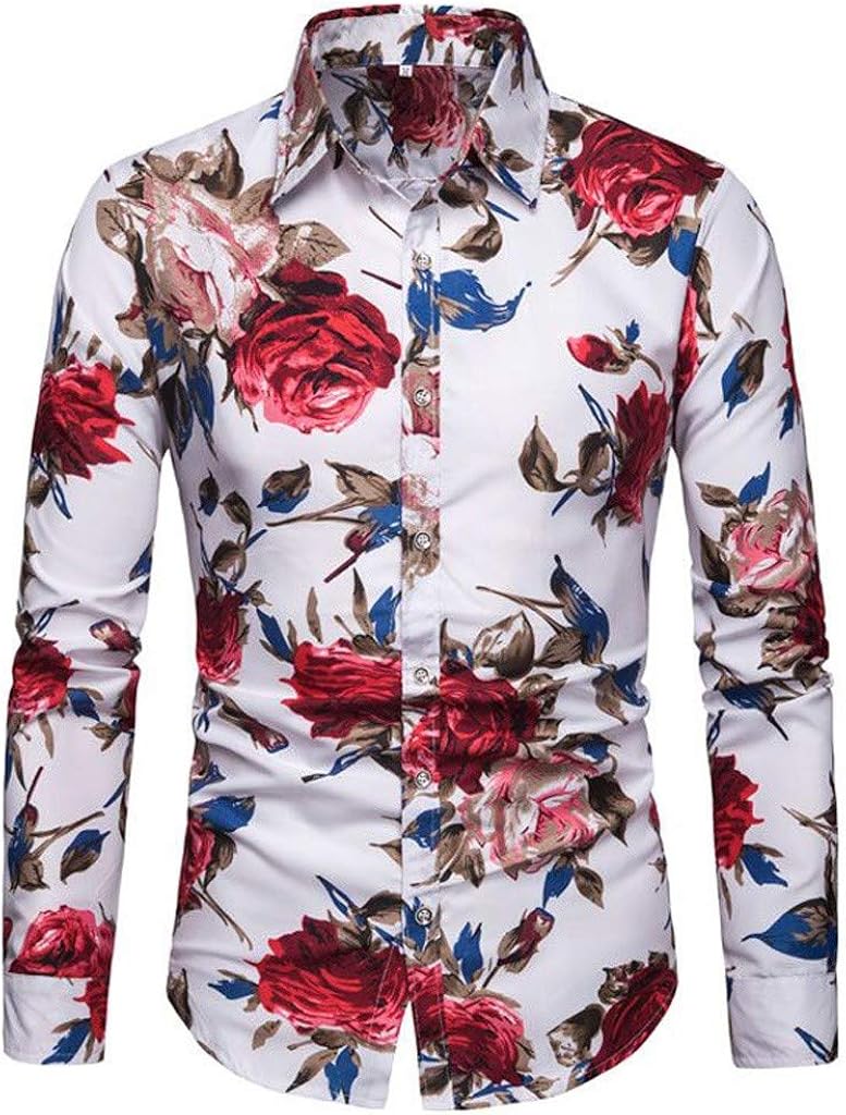 SPE969 Men's Floral Button Down Shirt,Long Sleeve Printing Buttons Stand Collar Collar Fit Slim Shirt Tee Blouse