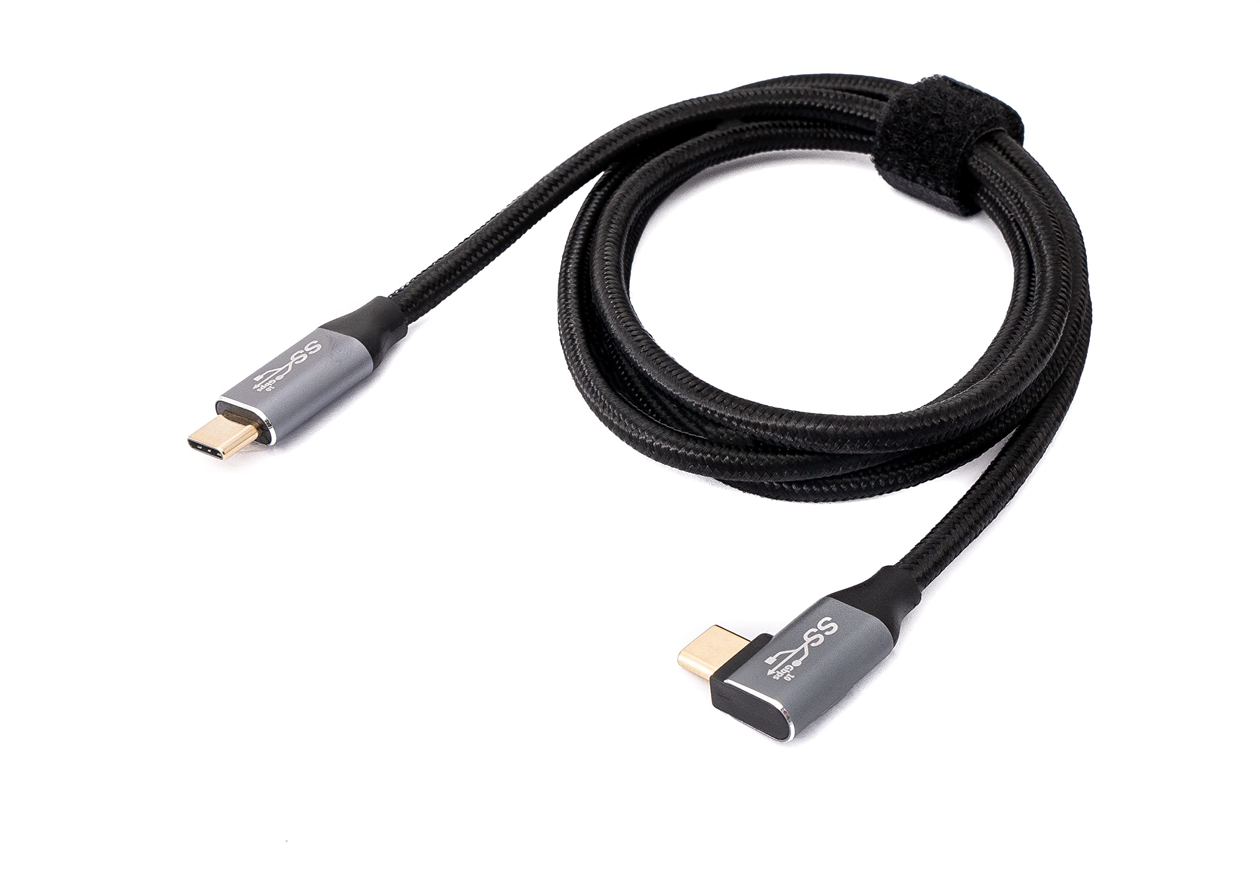 System-S USB 3.1 Gen 2 100W Cable 100cm Type C Male to Male Angle Braided Adapter Black