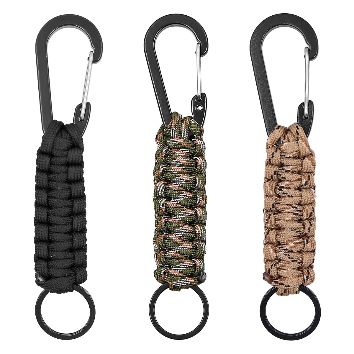 Pack of 3 Paracord Keyrings Lanyard with Carabiner Braided Lanyard for Survival Camping Hiking (3 Colors)