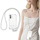 VOFUOE Phone Lanyard, Crossbody Phone Strap Bling Diamond Shining Universal Cell Phone Neck lanyard Chain with Tether Tabs Metal Buckles for All Phones for Travel -Silver