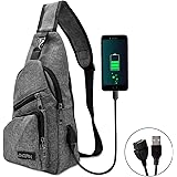 AMJ Sling Bag Backpack Sling for Women Mens Shoulder Bags Crossbody Daypack with USB Cable for Hiking Sports