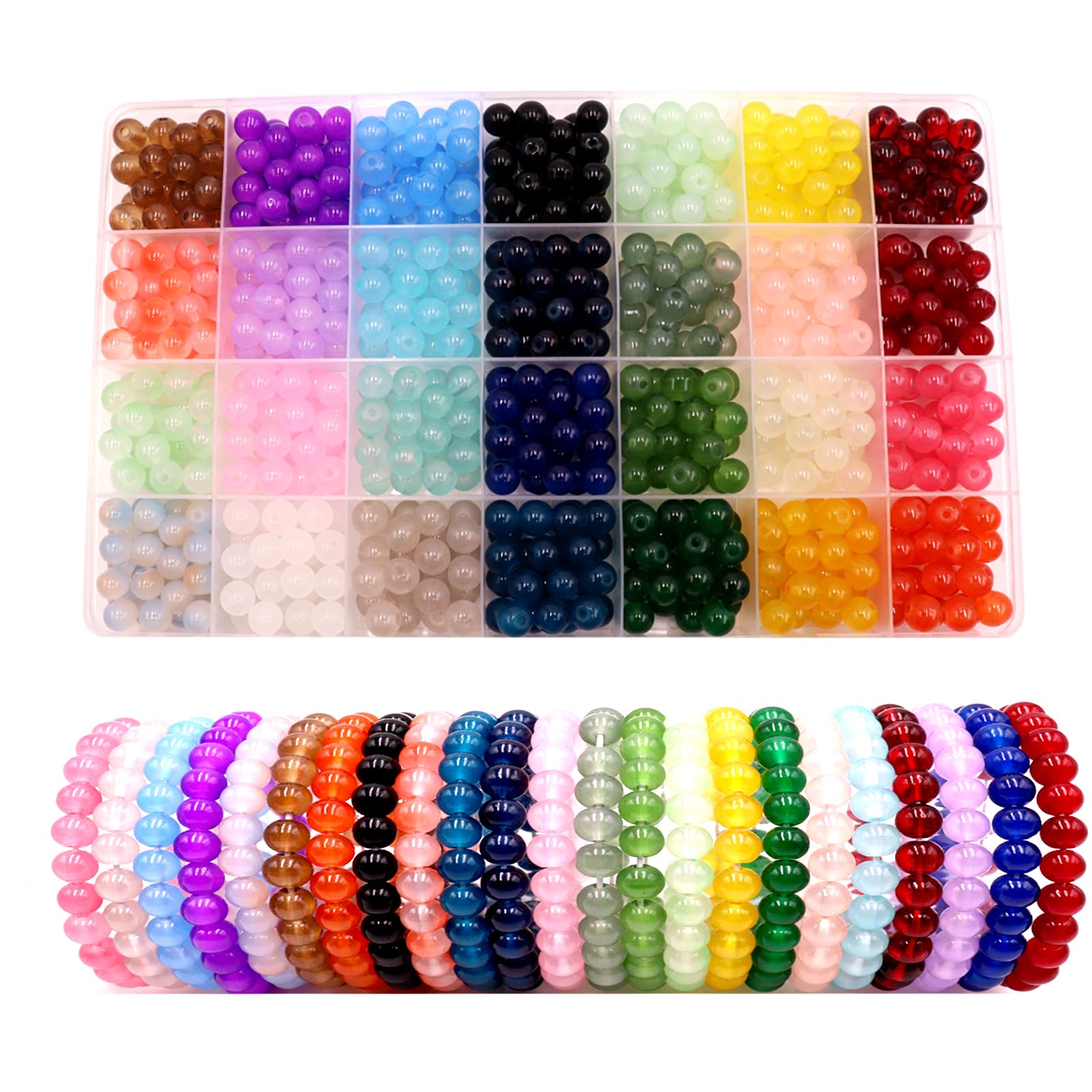 Crystal Jewellery Making Kit 700Pcs 8mm Round Glass Beads for Jewellery Making 28 Colours Crystal Beads for Bracelets Making Kits DIY Crafts Supplies for Bracelet Necklace Phone Charm Girls Adults