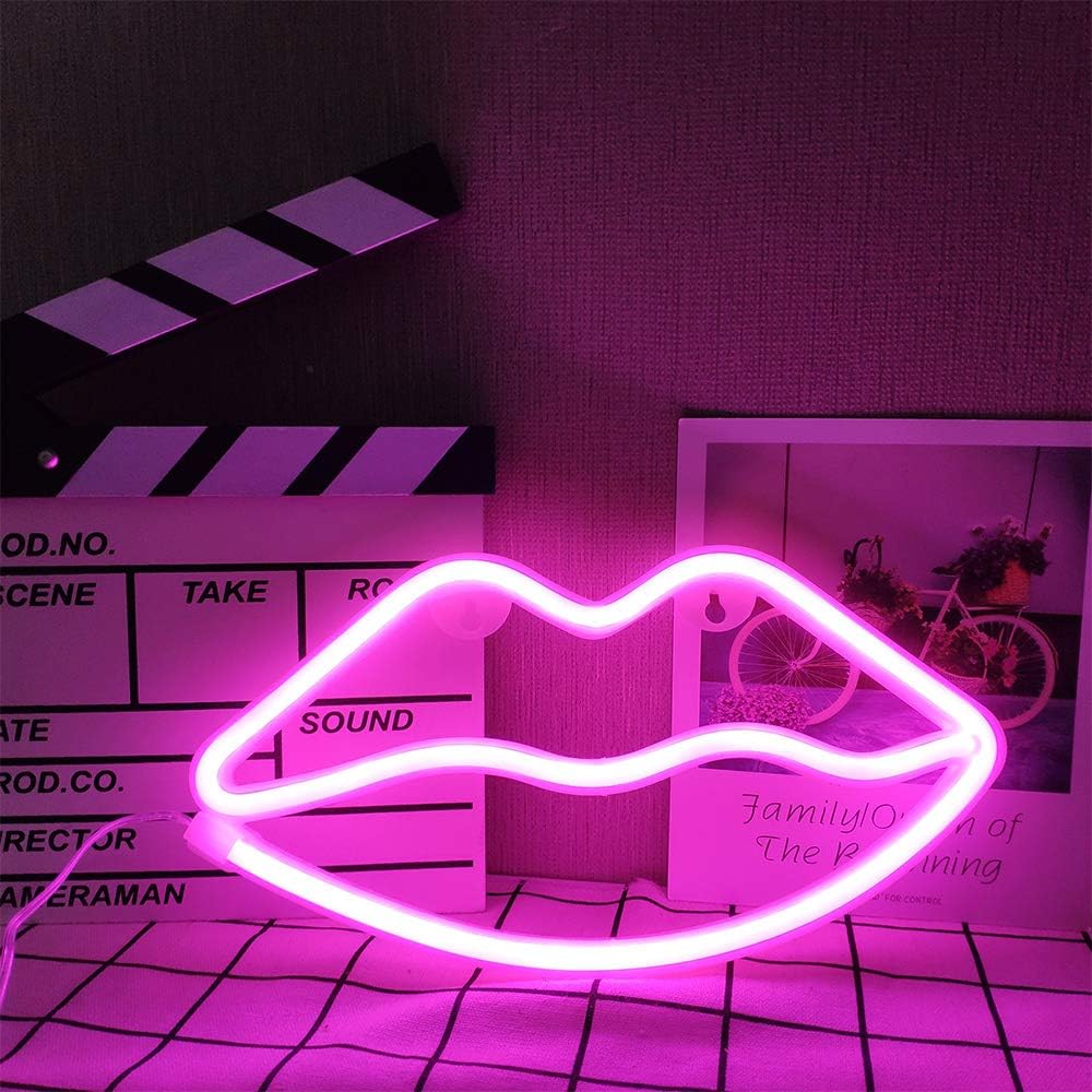 Pink Lip Neon Signs,Lip Neon Night Light Pink Neon Wall Light Led Romantic Art Decorative Neon Lights Battery or USB Operated Led Lamp Art Wall Decor for Christmas Party Birthday Kids Room Wedding - Image 4