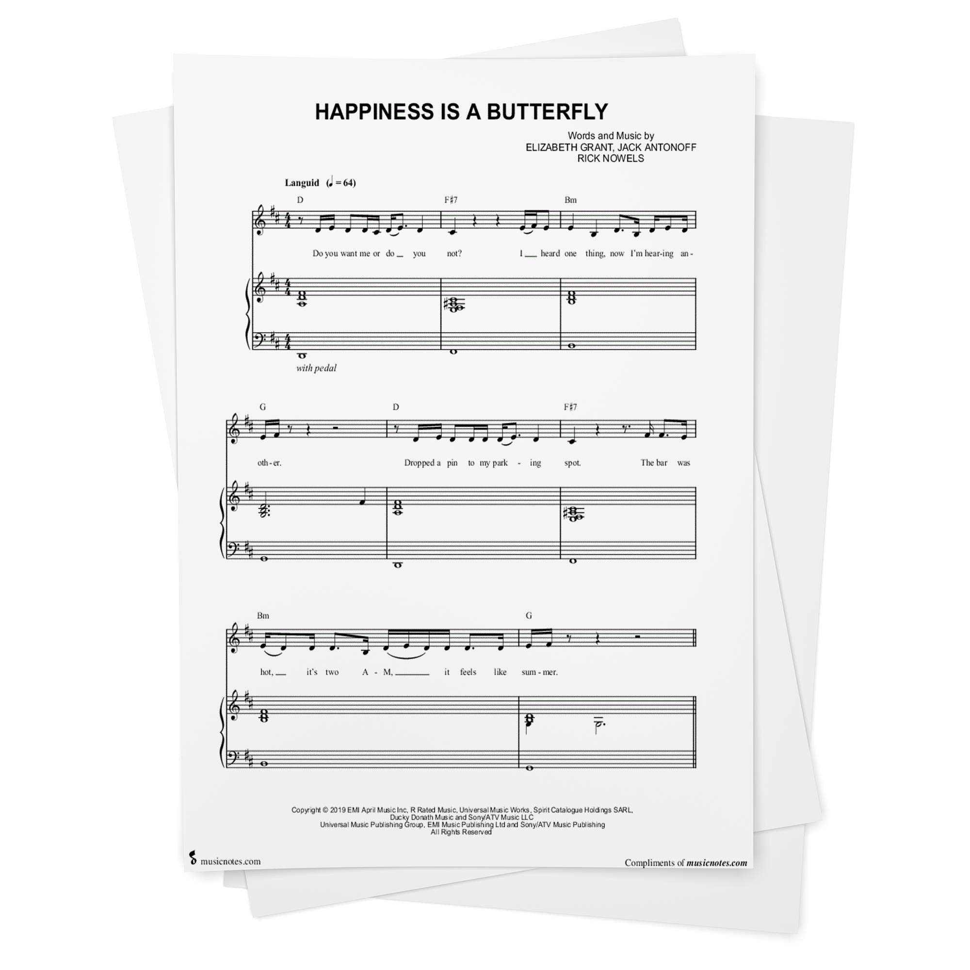 Happiness Is A Butterfly Sheet Music By Lana Del Rey Piano Vocal Chords Singer Pro From Musicnotes Lana Del Rey Lana Del Rey Rick Nowels Amazon Com Books