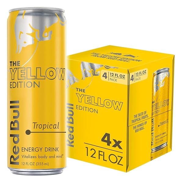RED BULL YELLOW EDITION TROPICAL ENERGY DRINK. 12 FL OZ, 4 CANS
