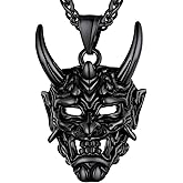 U7 Men Pendant Necklaces, Stainless Steel Necklace for Men, Cool Guitar Pick Skull/Alligator Dinosaur Skeleton Tyrannosaurus Rex/Gothic Skull/Octopus/Evil Demon Hannya Mask Pendant with Chain