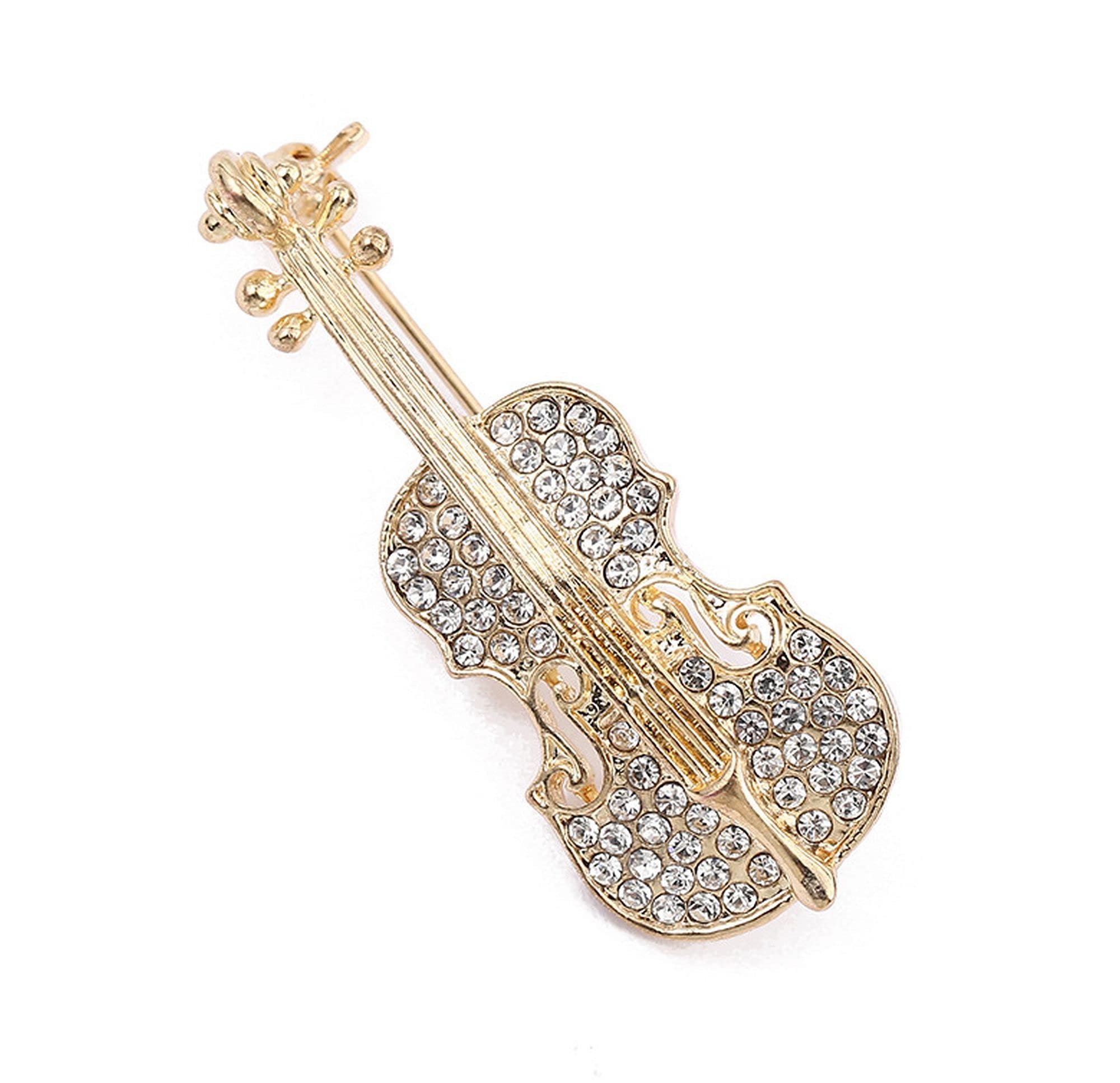 GFM® Violin Music Brooch Pin for Women & Men – Sparkly Rhinestone Crystal Instrument Pin Badge, Elegant Jewellery Accessory – Gift for Music Lovers (Gold) (BRCH-VIOLIN-SN-1)