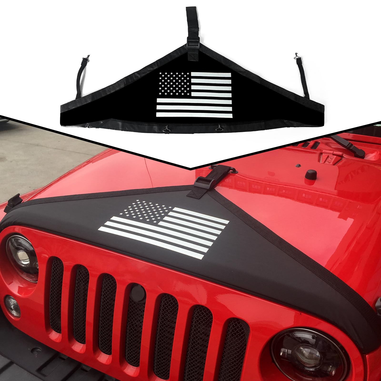 Photo 1 of JHD-TOGO Hood Protector for Jeep JK, Hood Bra Cover Compatible with Jeep Wrangler JK JKU 2007-2017 Exterior Accessories (US Flag)
