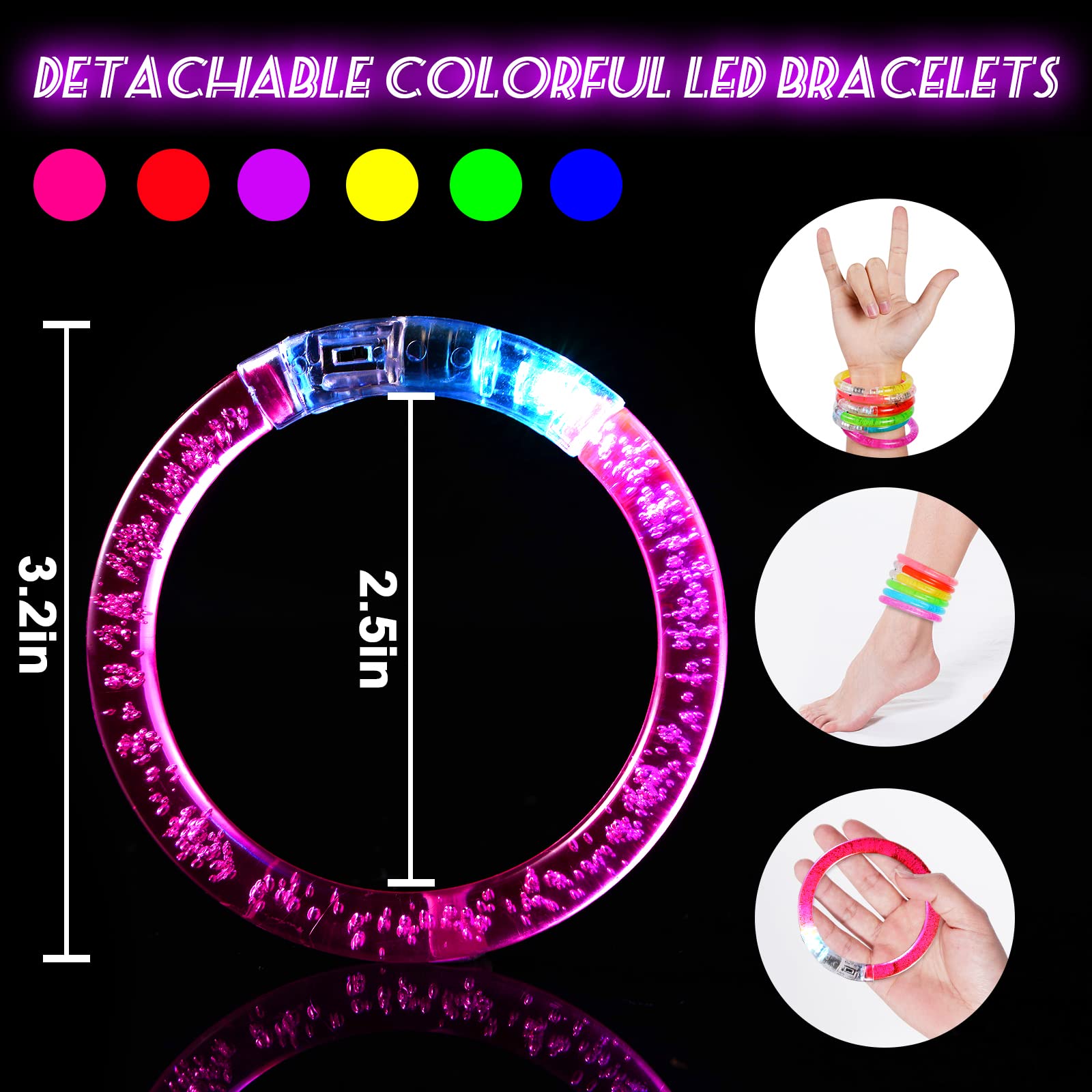 24Pcs Glow in the Dark Party Supplies for Kids/Adults, Flashing Light up Toys LED Bracelets Halloween Glow Sticks, Mardi Gras Party Favors Carnival Birthday Concert Gifts Accessory