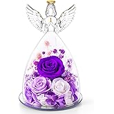 AIMEYE Valentines Day Roses Gifts for Women,Preserved Real Flowers Roses in Glass Angel Figurines,Valentines Day Gifts for Women Mom Wife Girlfriend./Purple