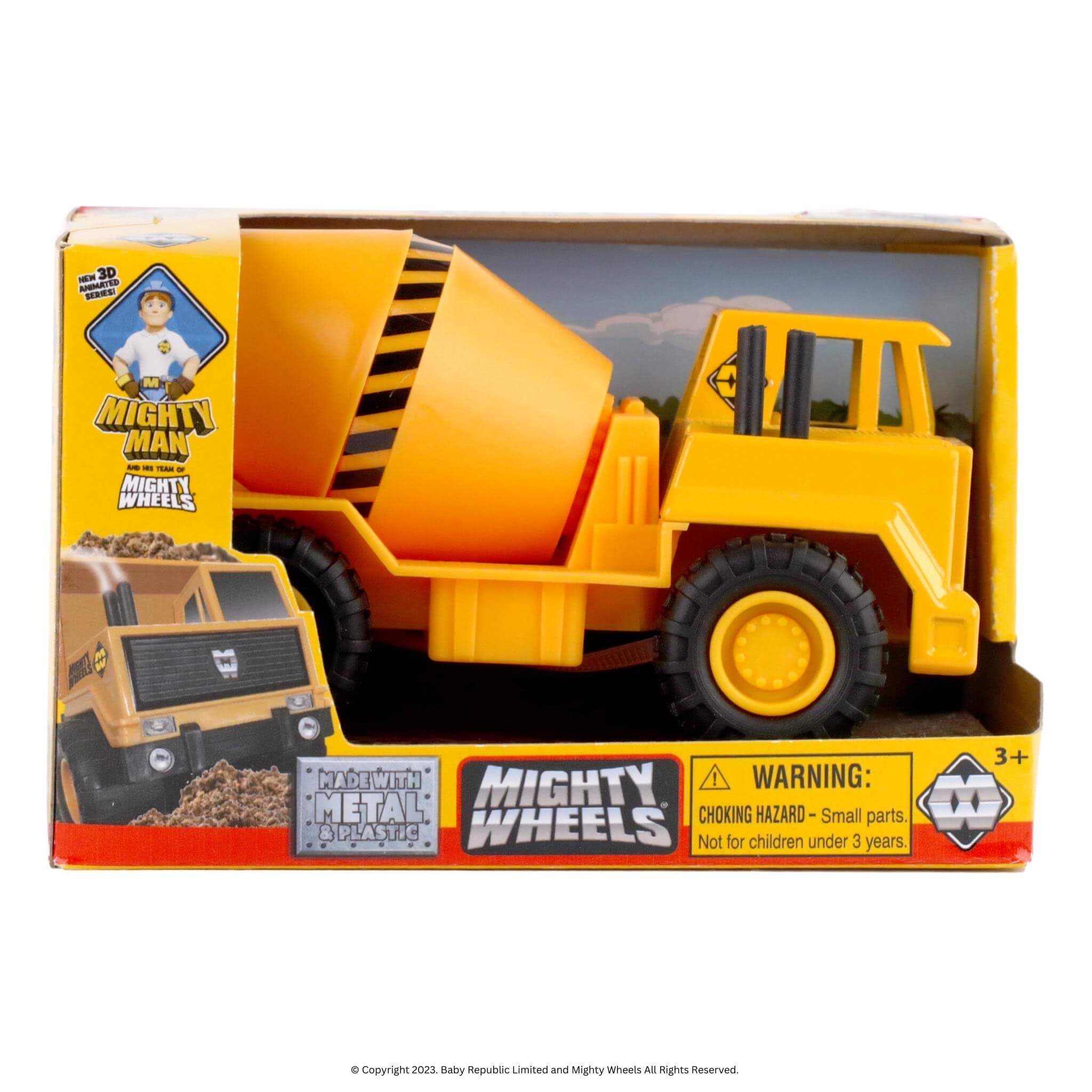 Mighty Wheels Steel Cement Mixer Truck Toy 4.75" - Free-wheeling Cement Mixer Toy - Durable Steel and Plastic Construction Toys for 3+ Year Old Boys and Girls