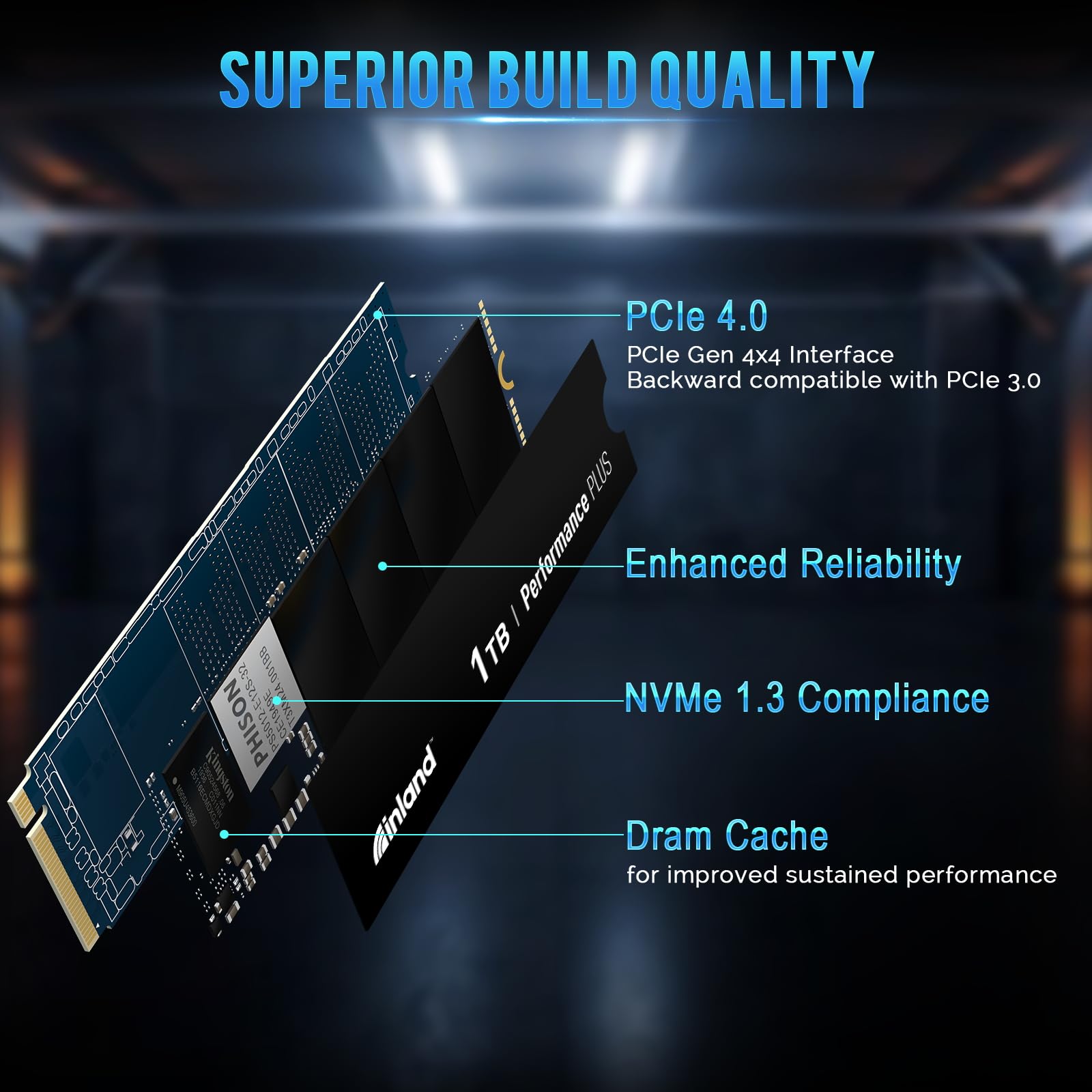 INLAND 1TB Performance Plus NVMe Internal Gaming SSD Solid State Drive Optimized for PS5 - Gen4 PCIe, M.2 2280, DRAM Cache, TLC 3D NAND Flash, Up to 7000MB/s