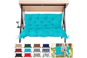 THINMAY Outdoor/Indoor Swing Replacement Cushion, 2 or 3 Seats Bench Cushions with Backrest, Thicken 4" Recliner Seat Pad for Garden/Patio, Waterproof Premium Tufted Cushion with Ties(Turquoise-47x40x4in)