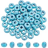 PH PandaHall 60pcs 12mm Turquoise Beads Gemstone Beads Large Hole Spacer Beads Rondelle European Beads Synthetic Turquoise Beads for Summer Bracelet Necklace Earrings Jewelry Making, Hole: 5mm