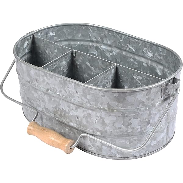 NIKKY HOME Galvanized Metal Caddy With Compartments, Farmhouse Utensil