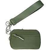 YDF 2nd Gen RFID Blocking Small Wallet for Women, Nylon Wristlet Coin Purse with ID Window & Lipstick Holder, 3-Zipper Mini Keychain Pouch Green