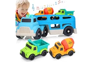 UOYLEYVN Toddler Toys for 1 2 3 4 Year Old Boys, Wheat Straw Toy Cars, No BPA Dump Truck, Mixer Cement, 3 in 1 Transport Carrier Trucks for Toddlers 2-4, Music Lights Learning Toy, Kids Christmas Birthday Gift