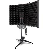 Pyle Compact Microphone Isolation Shield &ndash; Portable Studio Mic Sound Dampening Foam Reflector with Adjustable Panels, Acoustic Foam, Tabletop Tripod Stand for Recording &amp; Podcasts