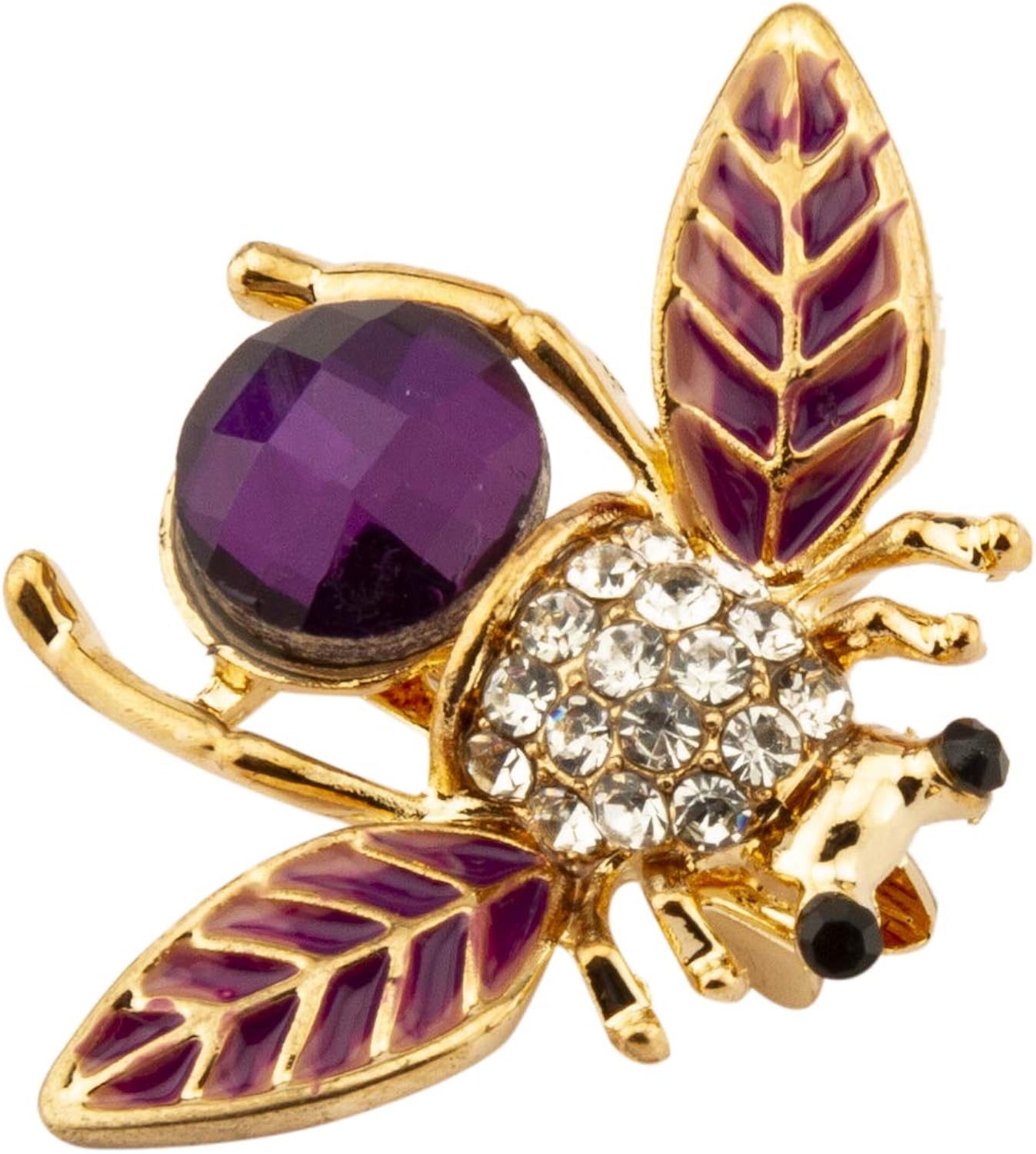 Knighthood Purple and Gold Enamel Bee with Purple Semi Precious Stone Stone Detailing Lapel Pin Badge Coat Suit Wedding Gift Party Shirt Collar Accessories Brooch for Men