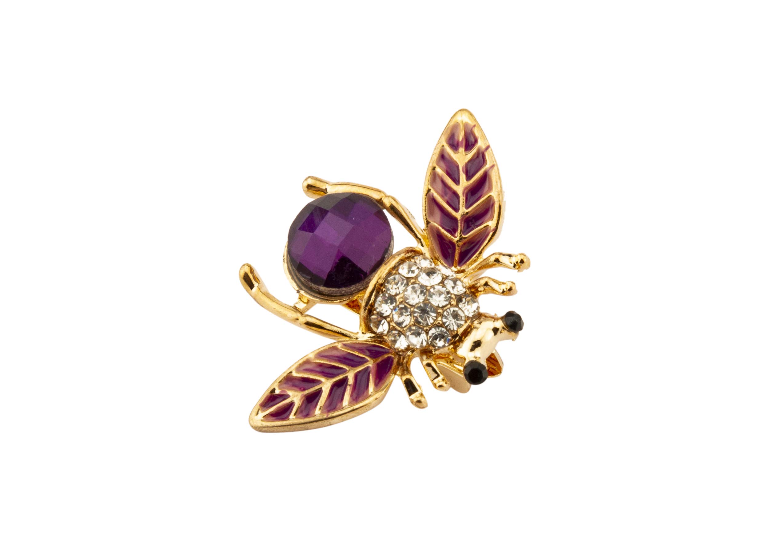 Knighthood Purple and Gold Enamel Bee with Purple Semi Precious Stone Stone Detailing Lapel Pin Badge Coat Suit Wedding Gift Party Shirt Collar Accessories Brooch for Men