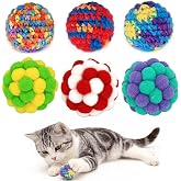 OODOSI Cat Ball with Bell 3 Jingle Bell Ball &amp; 3 Soft Pom Pom Balls Interactive Kitten Toys for Hunting Kicking, Handmade Small 1.8&rdquo; &amp; Large 2.1&rdquo; for Cats Kittens 6 Pack