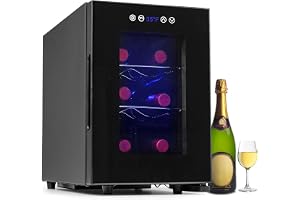 Iceblue Wine Fridge, Digital Temperature Control White & Red Wine 6 Bottle Wine Cooler with Wine Rack, Champagne Wine Cooler Refrigerator for Bar, Home, Kitchen, Gift - Black