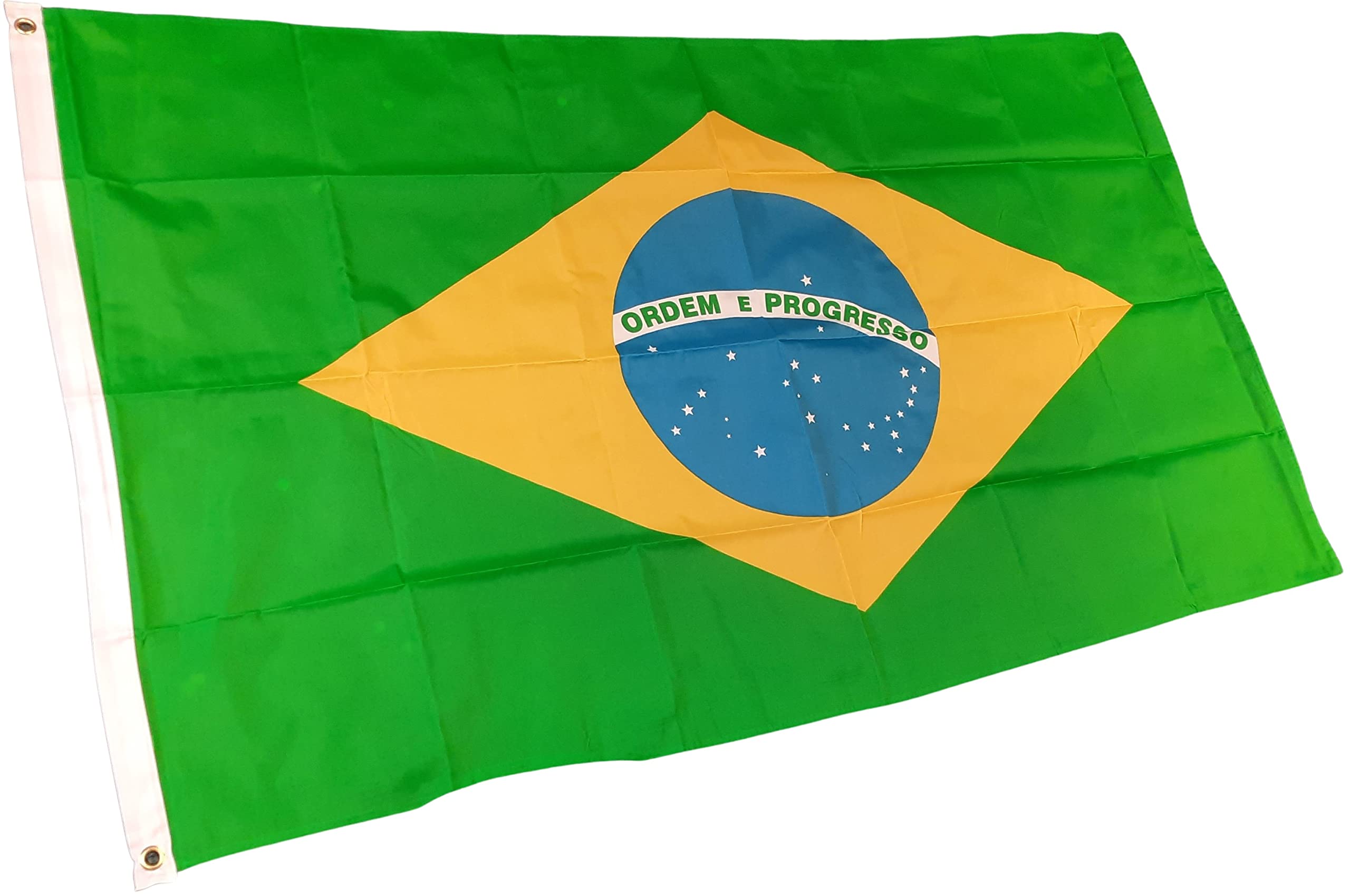 NWFlags Brazil Flag 5ft x 3ft 75d Premium Polyester Suitable For Flagpoles | Strong Polyester 5x3 foot material large Brazilian flag with 2 metal Eyelets