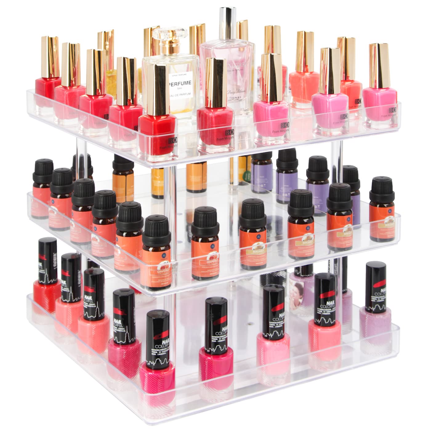 JACKCUBE Design 3 Tier Clear Nail Polish 360 Rotating Display Rack ...