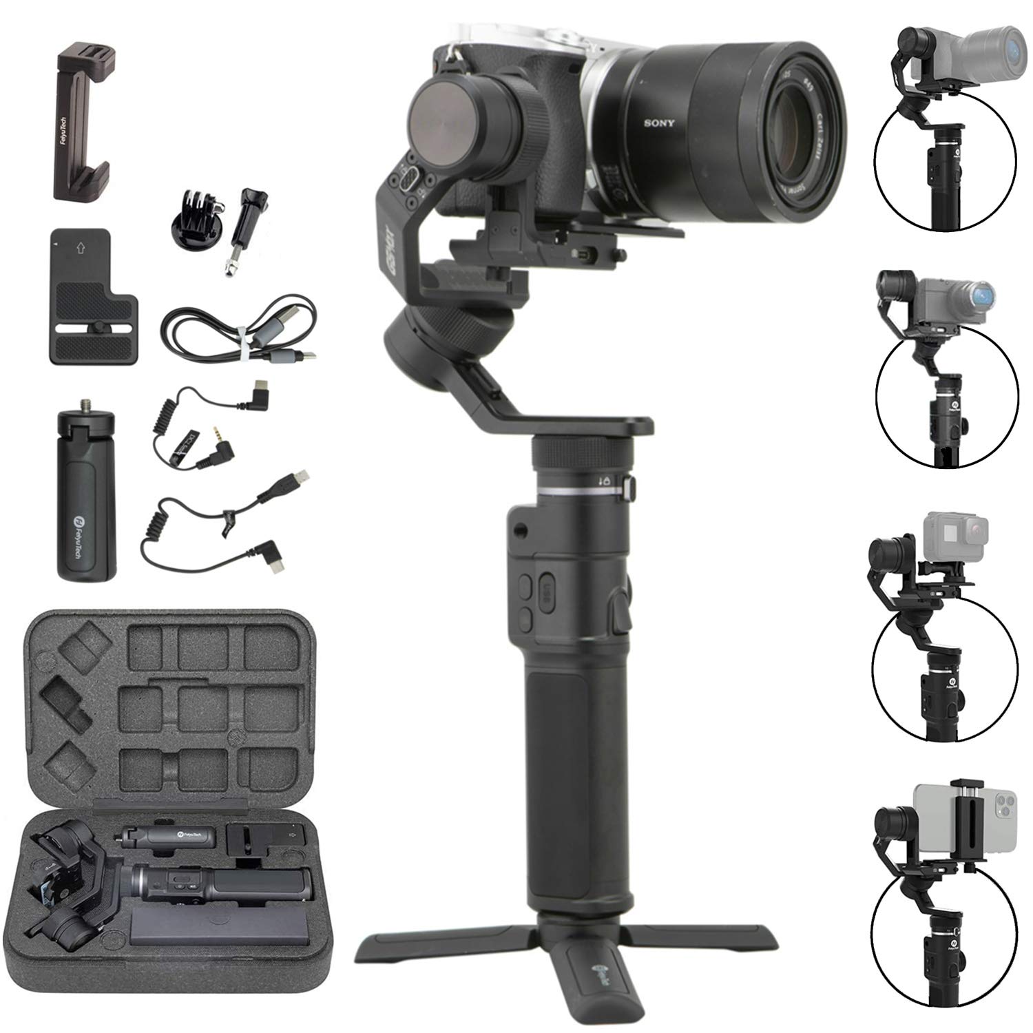 FeiyuTech G6 Max 3-Axis Handheld Gimbal Stabilizer for Light Mirrorless Camera like Sony a7,RX100 series,Action Camera Gopro,Smart phone iPhone 11 Pro Max,1.2Kg Payload,Splash Proof