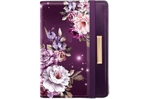 COCO ROSSI Passport Holder Cover Travel RFID Blocking Passport Cover Rose Gold Cute Flowers Passport Wallet with Elastic Band for Women
