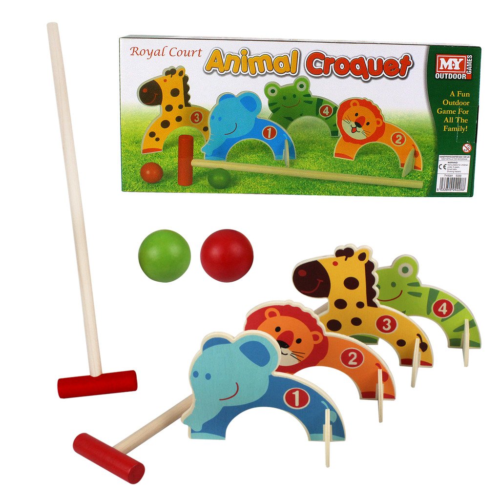 Kids Croquet Golf Toy Set Wooden Animal Garden Outdoor Childrens Play Lawn Games