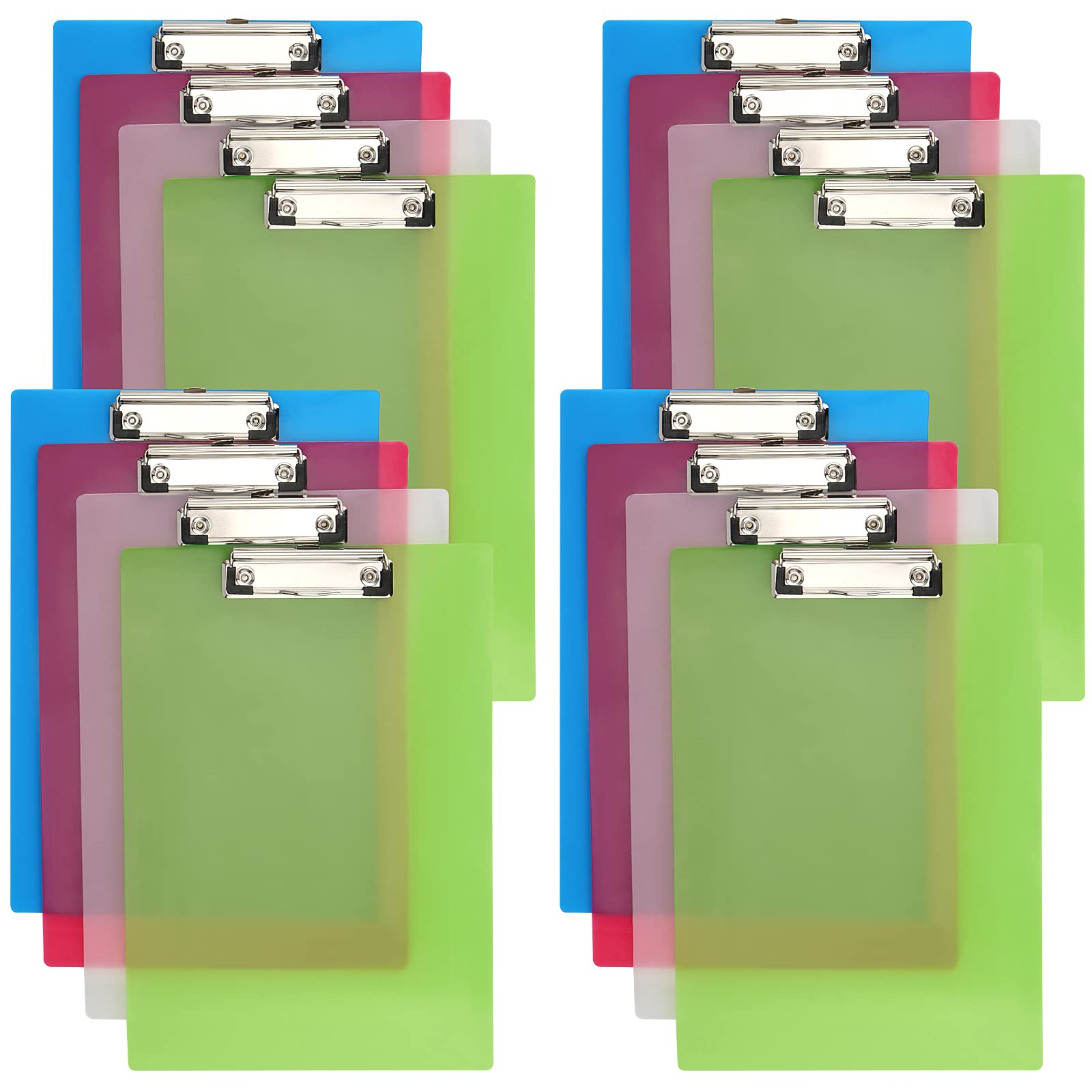 MUKLEI 16 PCS A4 Clipboard, Coloured Plastic Clipboards, Multi Pack Paper Holder Writing Board with Low Profile Clip, Hard Clip Boards for Memo, Form, 12.4 x 8.66 Inch