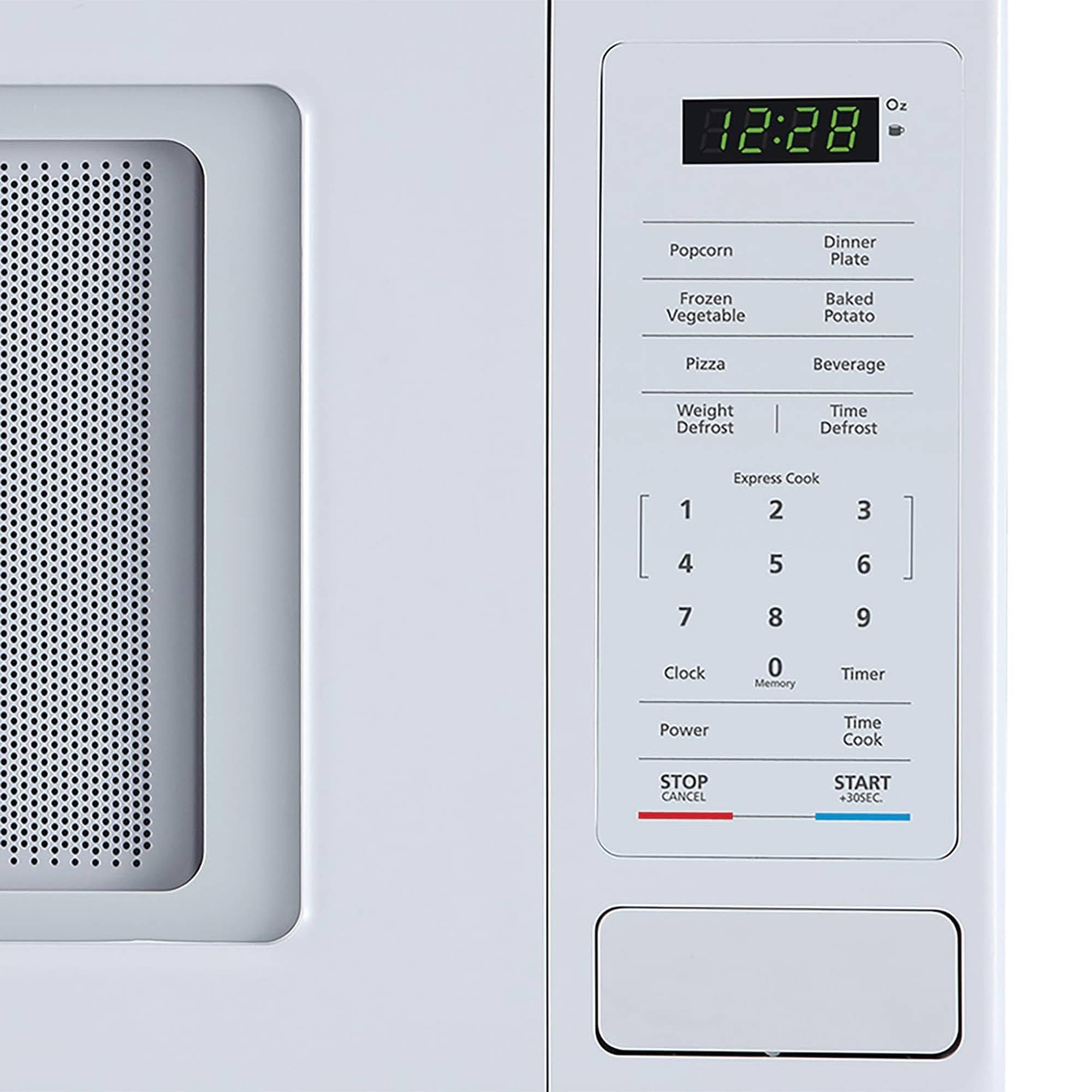 Magic Chef 0.9 Cubic Feet 900 Watt Small Stainless Countertop Microwave Oven for Compact Spaces w/ 6 Pre Programmed Cooking Modes, White