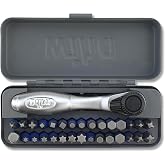 Wiha 76889 TerminatorBlue Impact Bit Set with Mini Ratchet, 32 Piece | Impact-rated phillips, square, pozidriv, torx and hex bits; tuned torsion zone; magnetic bit holder; metal case