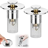 Vodolo 3 in 1 Sink Drain Strainer with Hair Catcher,2PCS Stainless Steel Popup Sink Stopper with Basket for Bathroom Kitchen Shower,Pop-up Bounce Core Floor Basin Drain Filter,Replacement Sink Plug
