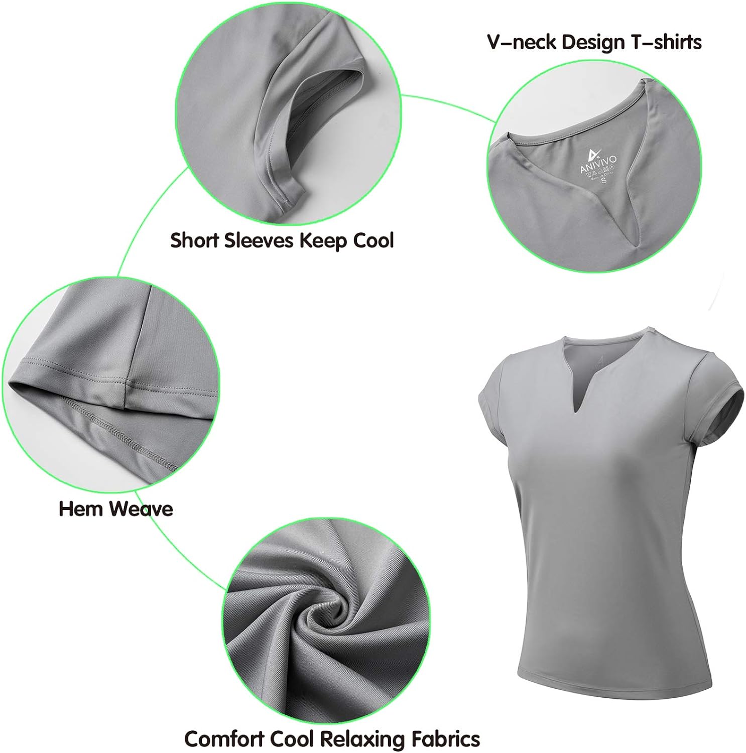 ANIVIVO Tennis Shirts for Women Short Sleeves, Solid Golf T Shirts V-Neck Running Shirts : Clothing