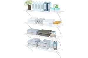 PROWORX Closet Shelves Wall Mounted, 4 Pack 4 ft x 12 in White Wire Shelving Kit, Metal Wall Shelf Organizer for Home, Pantry, Laundry Room Storage