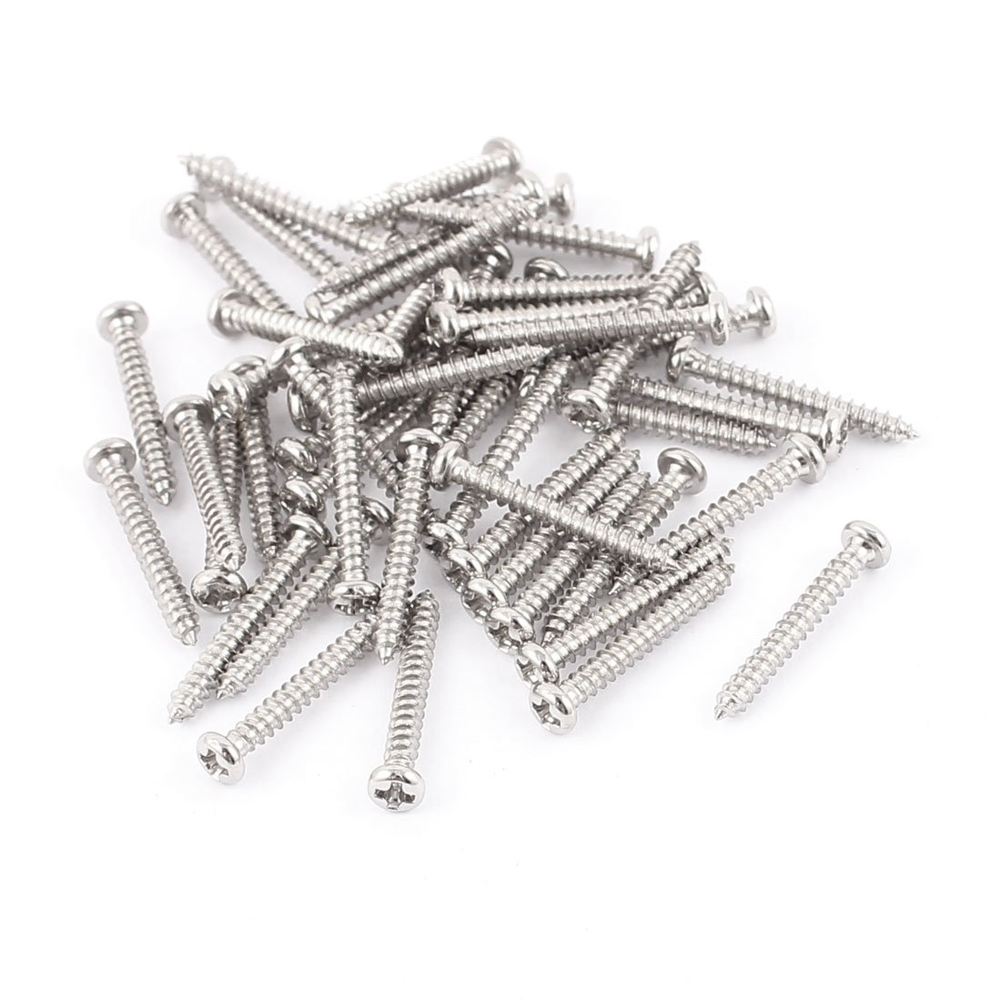 sourcing map 50 Pcs M2 x 15mm Stainless Steel Phillips Round Head Self Tapping Screws Bolts