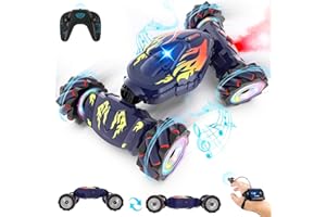 Pristar RC Cars, Gesture Sensing RC Stunt Car Toys for Boys Girls 6-12, 2.4Ghz 4WD Remote Stunt Car with Spray Lights Music 360° Rotate Fast Off-Road Transform, Birthday Xmas Gifts for Kids Age 6-12