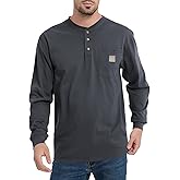 Kecols Men's Loose Fit Heavyweight Work Long Sleeve Henley T-Shirts Workwear Pocket Tee(Regular&Tall)