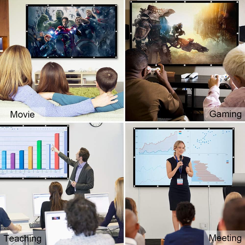 Portable Projector Screen 100 inch, 16:9 Foldable Anti-Crease HD 3D Indoor and Outdoor Projector Movies Screen, Support Double Sided Projection: Electronics