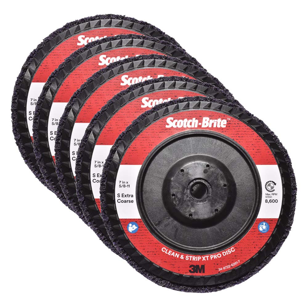 Cubitron II Scotch-Brite Clean and Strip XT Pro Disc, XO-DC, SiC Extra Coarse, Purple, 7 in x 5/8'-11, Type 27, Pack of 5